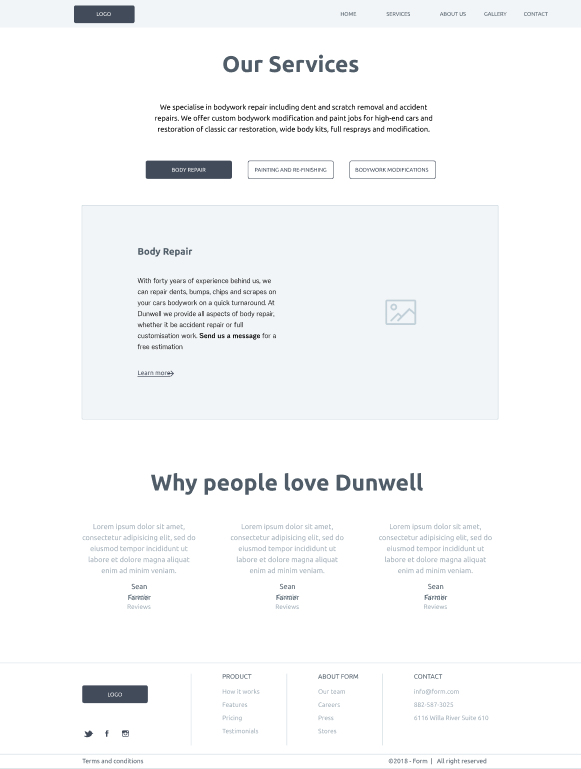 Wireframe - Services Page